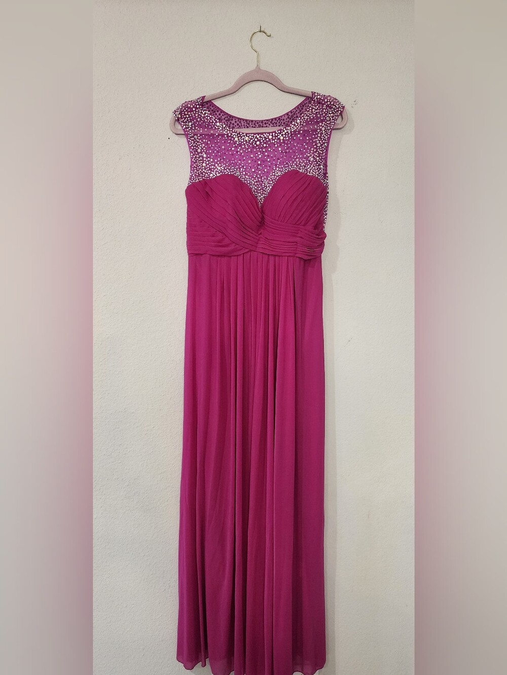 Blush Beaded Sleeveless Prom Gown in Fuchsia Pink